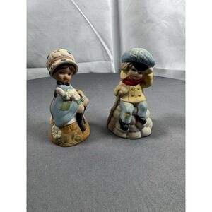 Vtg Jasco Merri Bells Pair Of 2‎ Mountain Boy & Girl With Kitten Delightful
